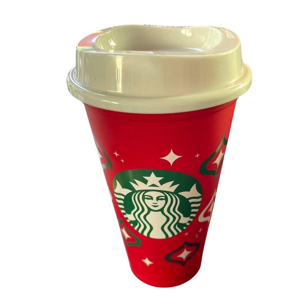 Starbucks Red Reusable Cup 16Oz Holiday Coffee Cup White Lid Eco-Friendly BPA - Picture 1 of 6